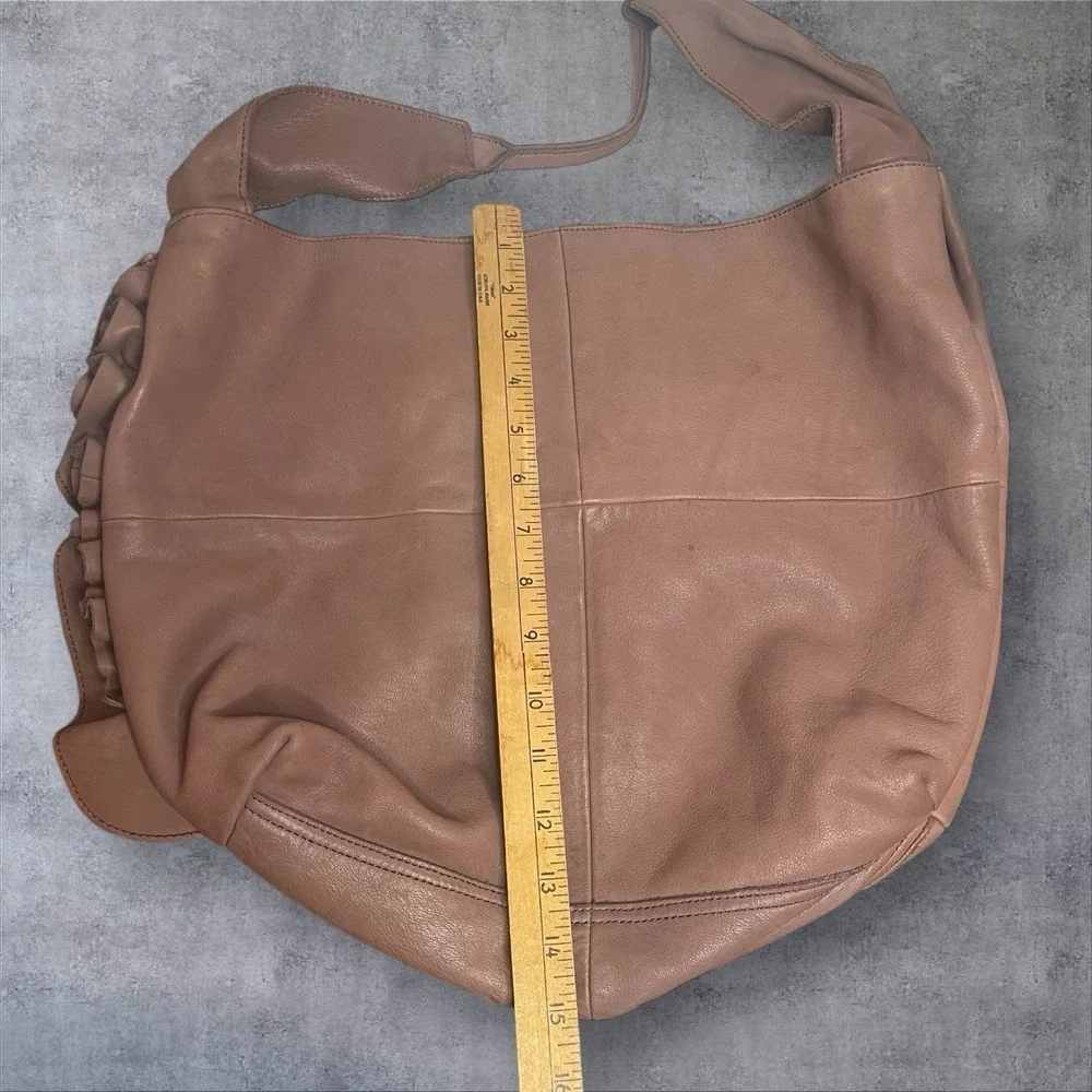 Anthropologie Miss‎ Albright Leather Hobo Shoulder Bag Ruffle Detail Mauve Brown
